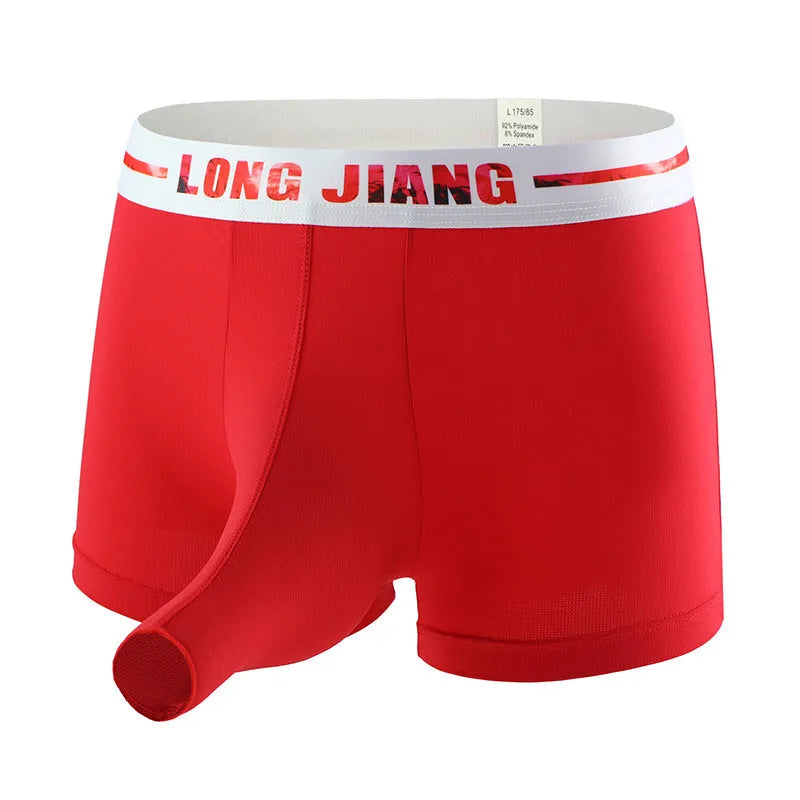 Men's ice silk boxer shorts in solid colours with mid waist design