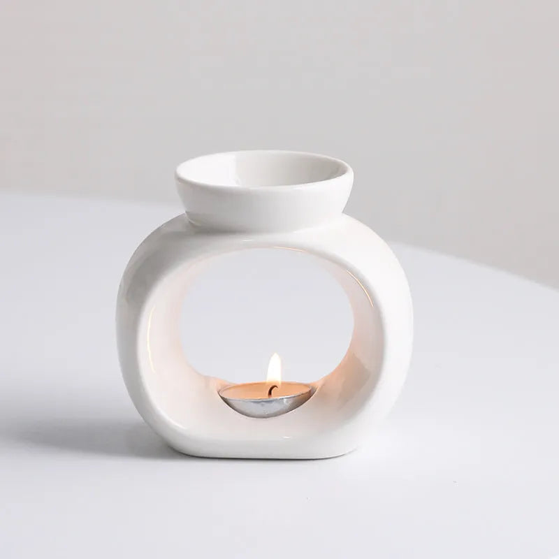 White ceramic retro Nordic aromatherapy stove ornament with anti-dry burning design