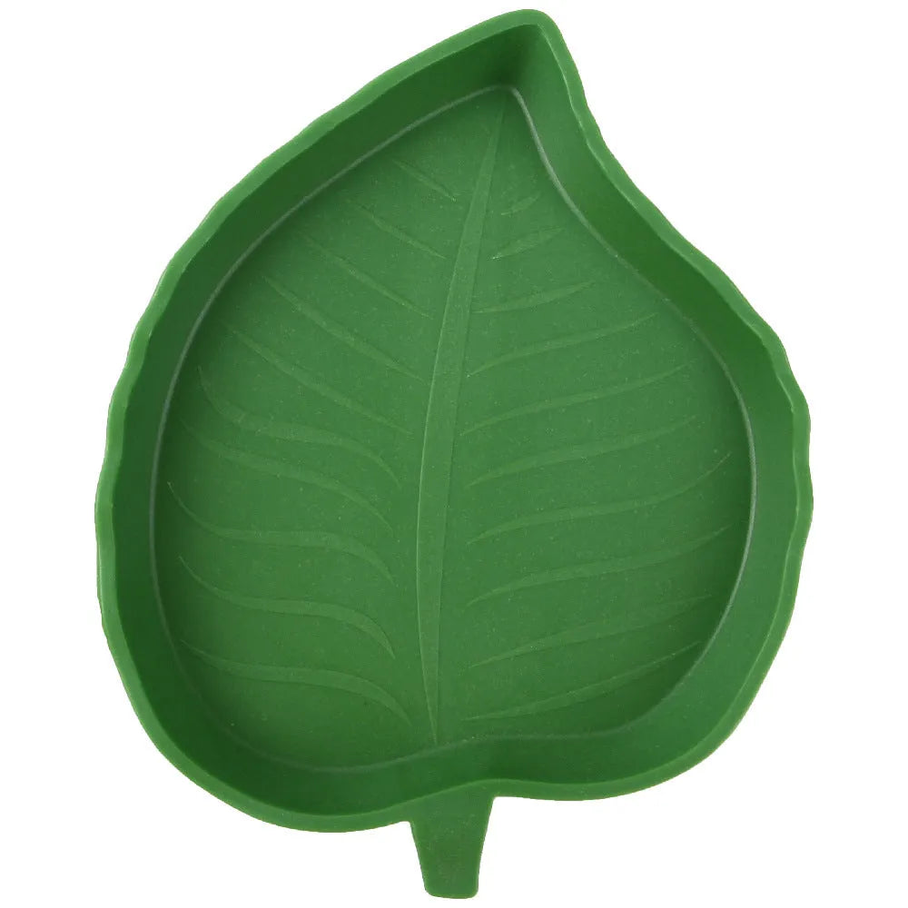 2 pcs leaf-shaped reptile food and water bowls in large and small sizes, made from plastic