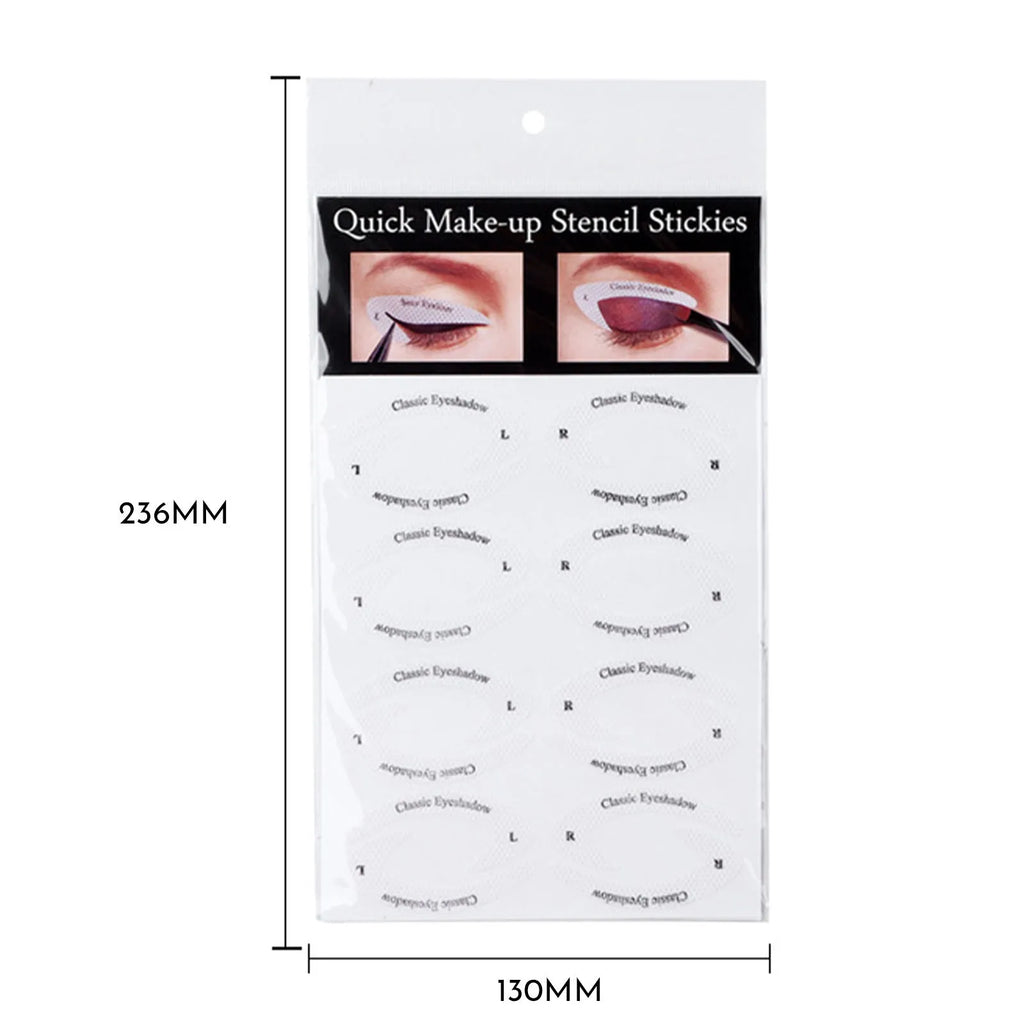 Set of 4 reusable eyeliner makeup sticker templates showing winged liner and cat-eye designs