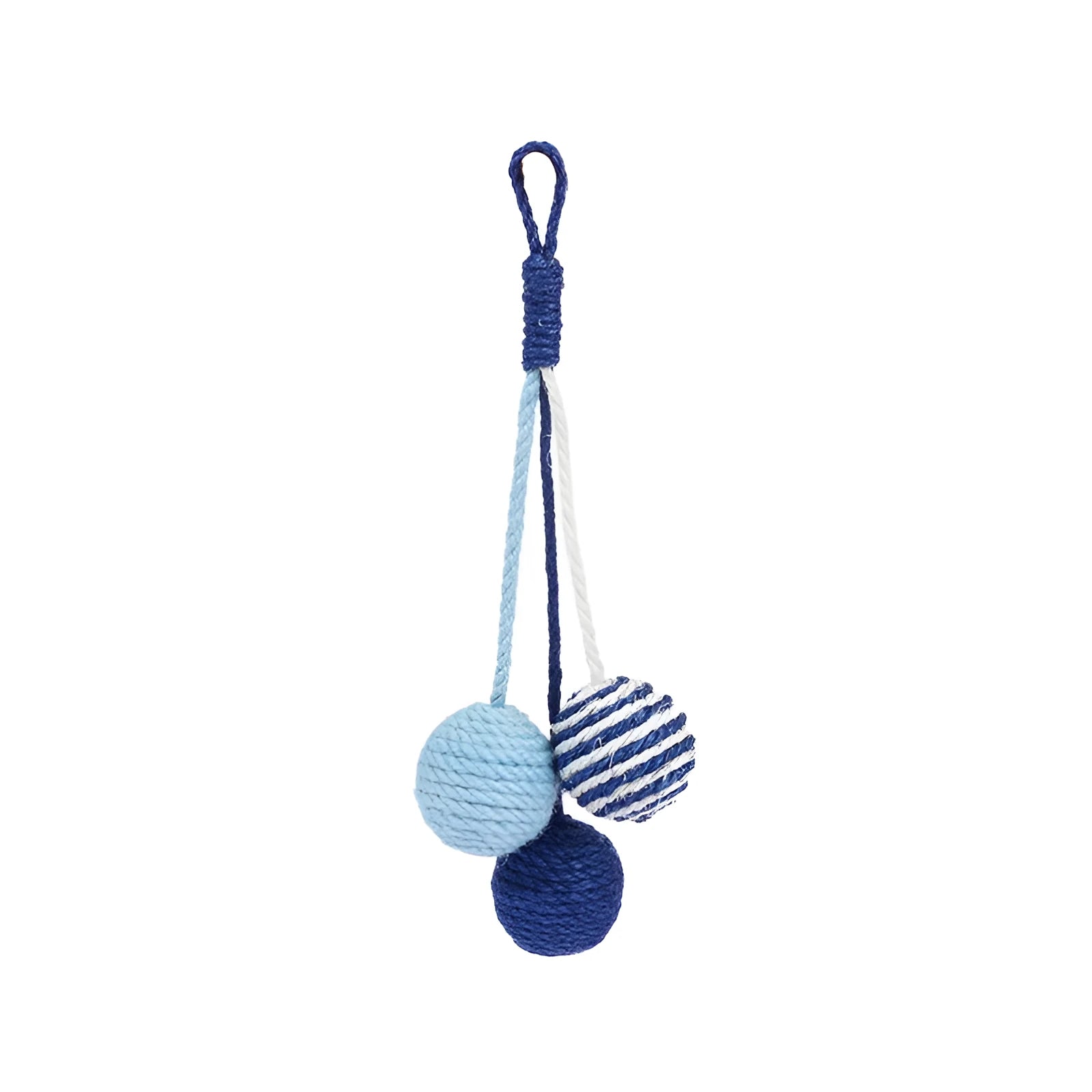 Cat toy set with teaser stick and coloured catnip balls on white background