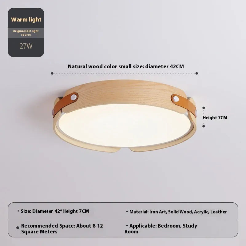 Japanese walnut bedroom ceiling lamp with PMMA lampshade and wooden shade in warm light colour
