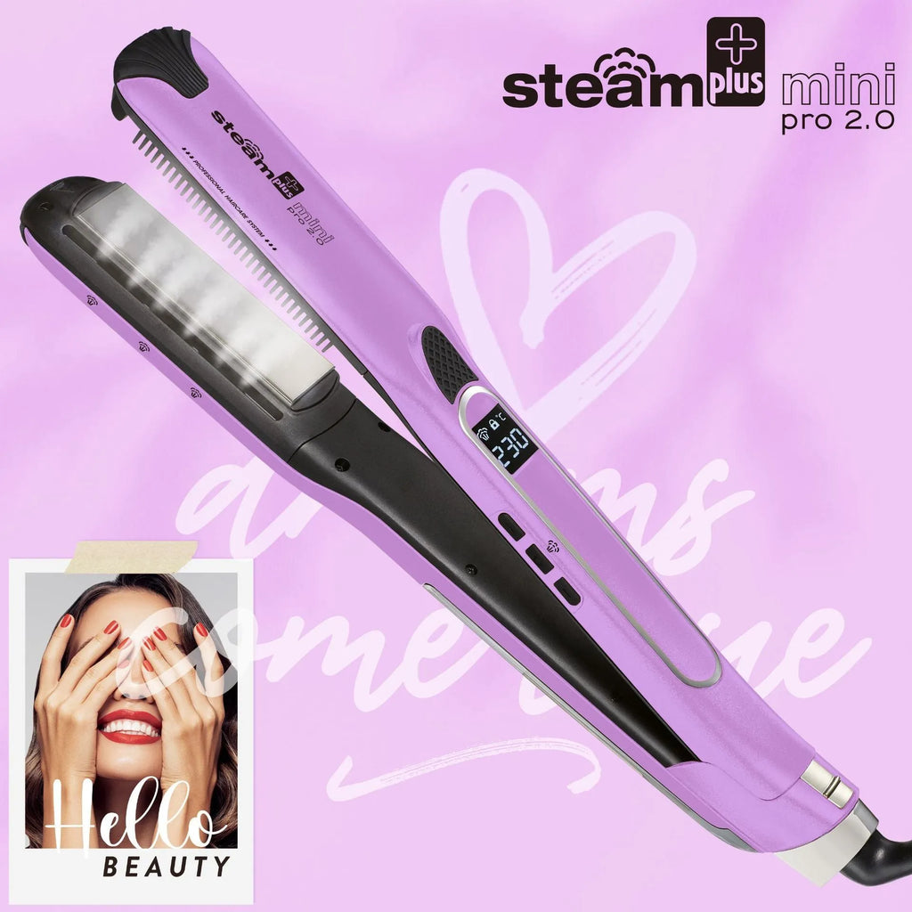 Mini steam splint spray hair straightener in purple, rose red, or champagne colour