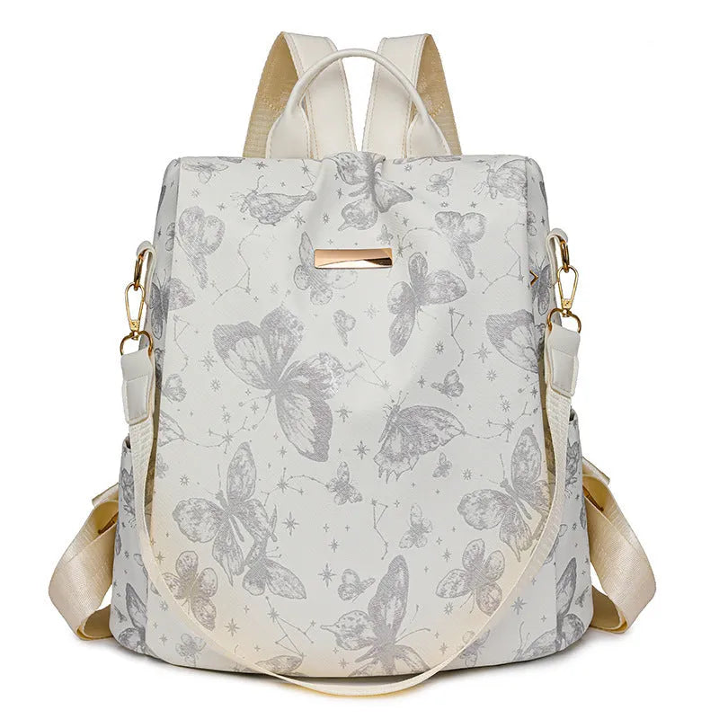 Butterfly printed large capacity backpack in multiple colours with sewing line detail