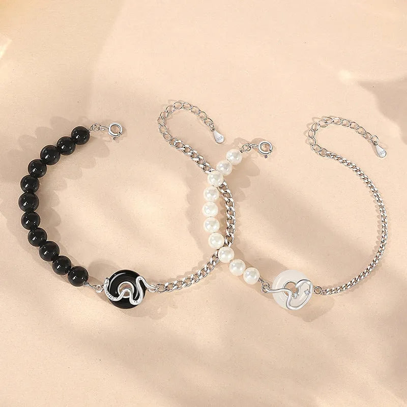925 Sterling Silver New Chinese style couple bracelet with snake design and safe buckle.