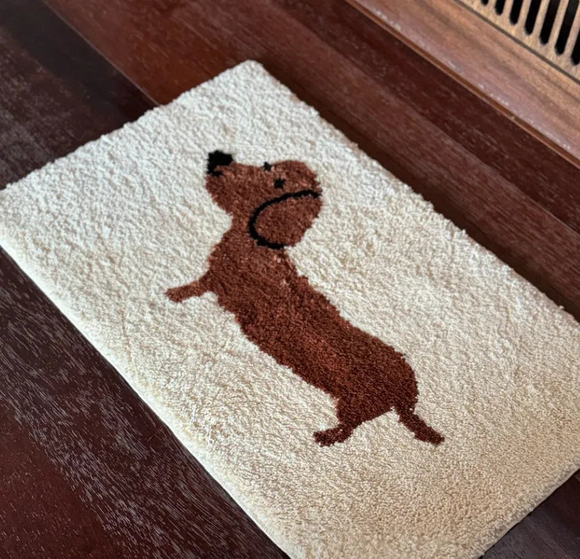 Good Luck Sausage puppy design Korean tufted floor mat cream style 50x80cm woven carpet