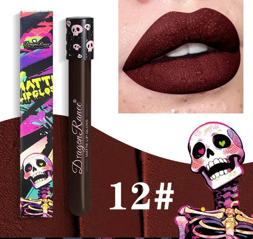Halloween creative makeup lip gloss in skull test tube packaging with gold and silver matte shades