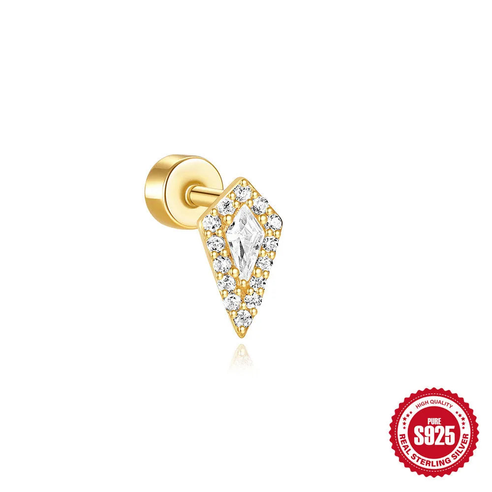 S925 sterling silver geometric flat column thread ear bone studs in gold plating.