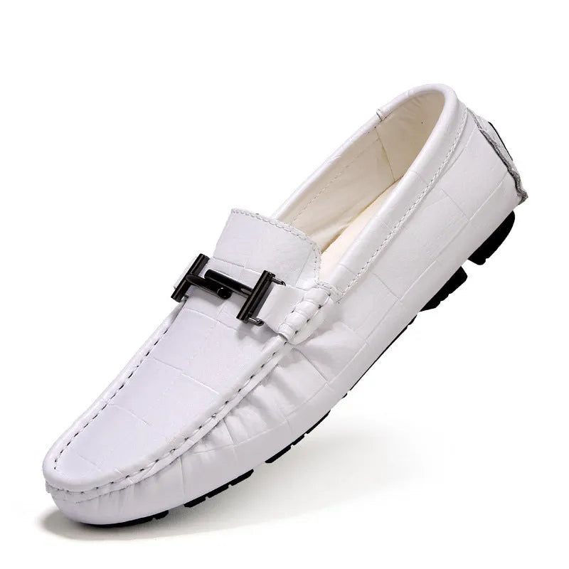 Men's casual leather shoes with belt buckle in multiple colours showing cowhide upper and rubber sole