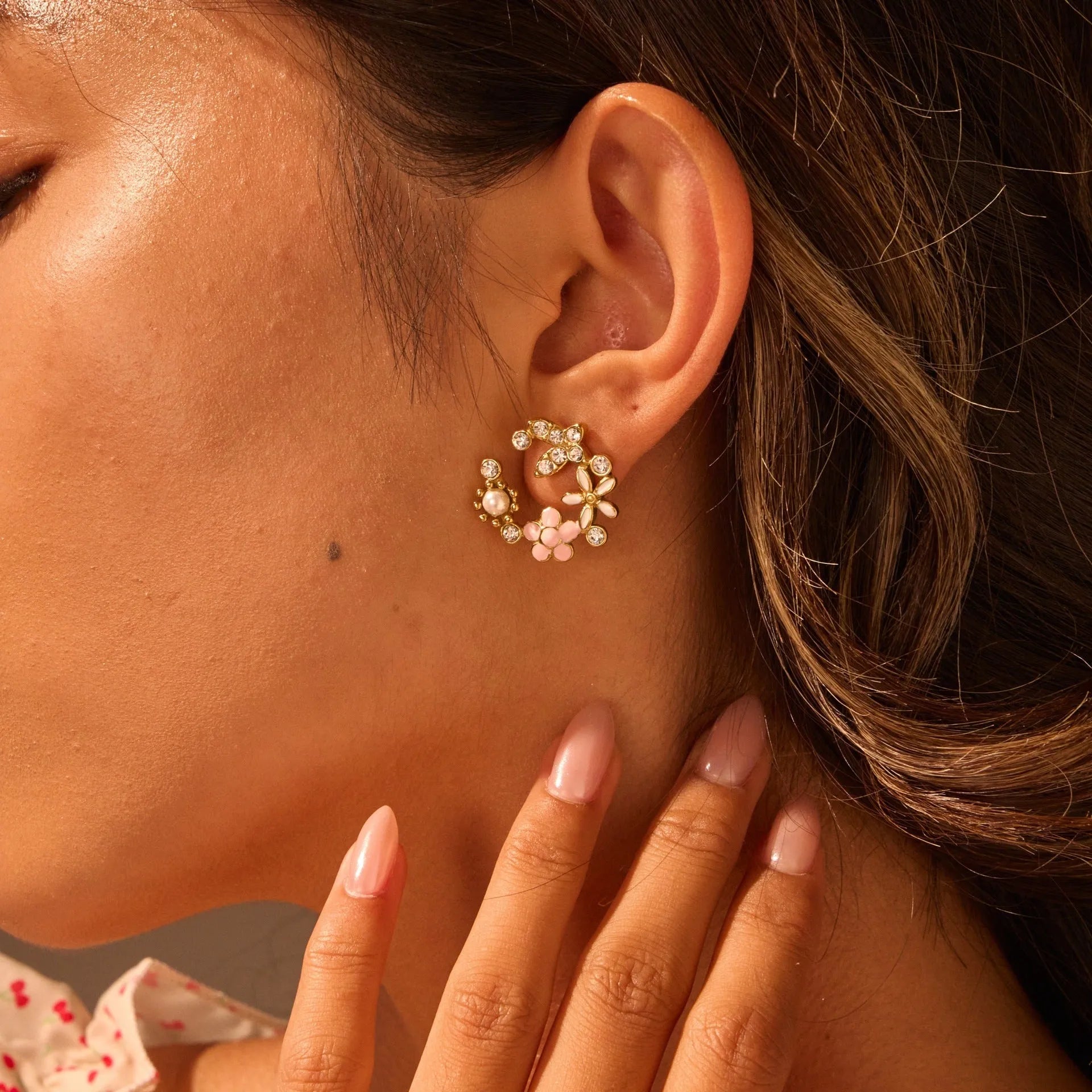 Colourful flower stud earrings with petal design made from 18K stainless steel