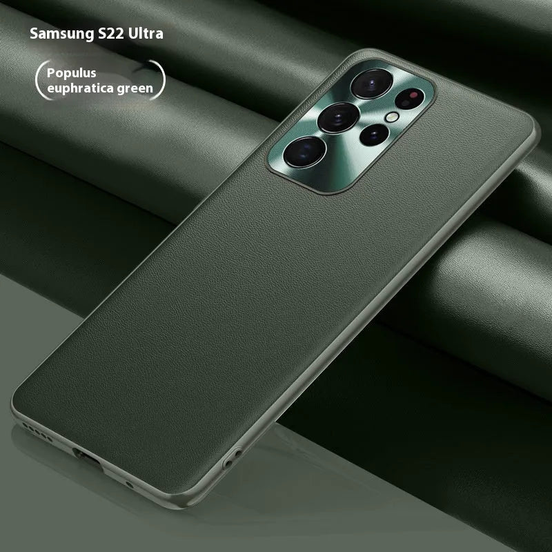 Leather pattern TPU phone case with metal lens ring for Samsung in Athens Black colour