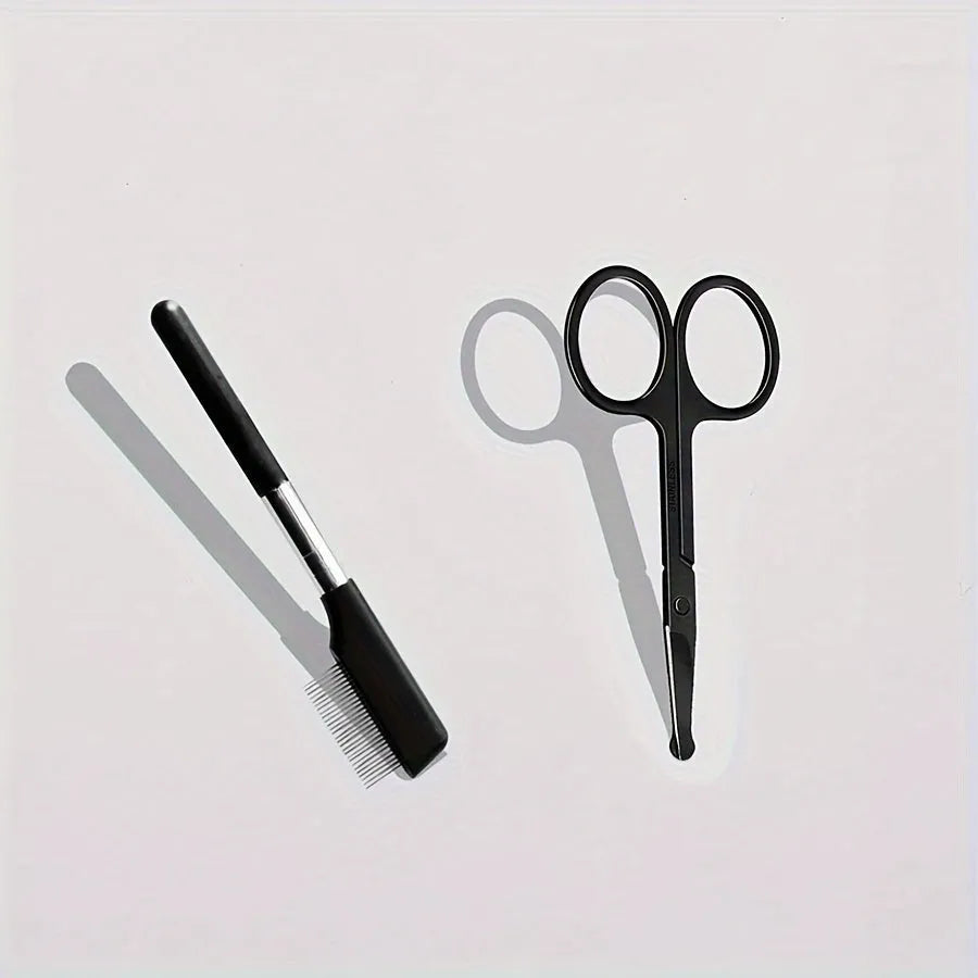 Black ambidextrous pet grooming brush with soft bristles and a comb for dogs and cats.