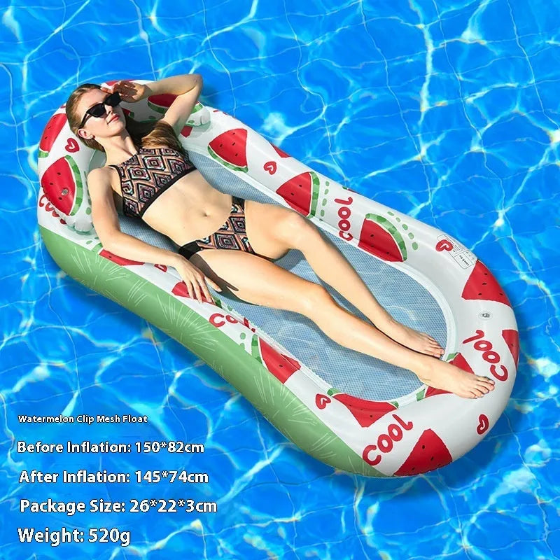 PVC thick sequins inflatable floating row pool lounger in gradient colour with canopy