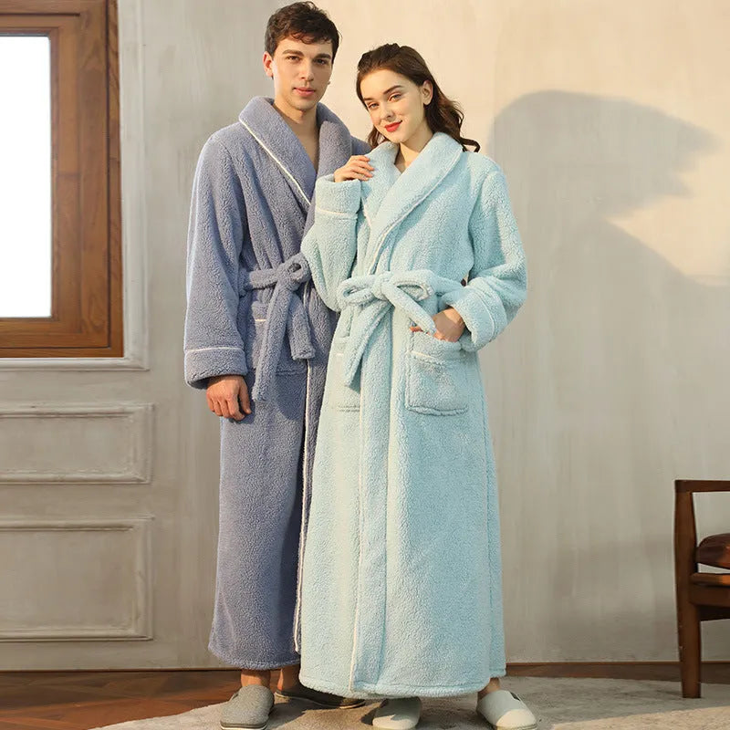 Thickened winter flannel bathrobe in Angola red available in plus sizes M, XL, XXXL