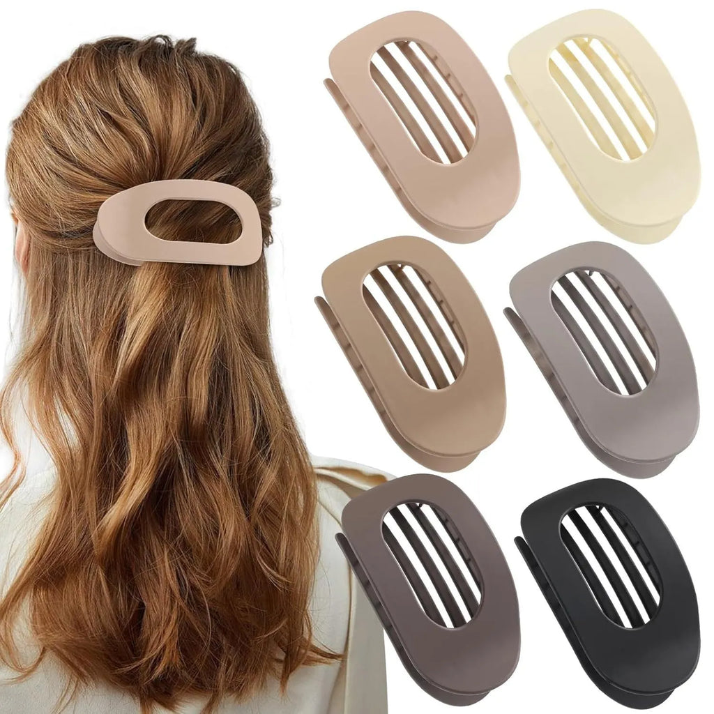 Set of six nude-coloured plastic hair clips with frosted grip finish and quadrilateral shape