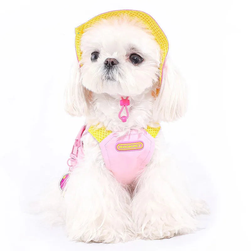 Pink polyester pet vest harness for small breed dogs including Bichon Frise, Teddy and Schnauzer puppies