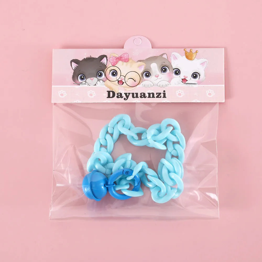 Plastic pet collar in macaron candy colours with chain detailing in blue, pink and mixed options