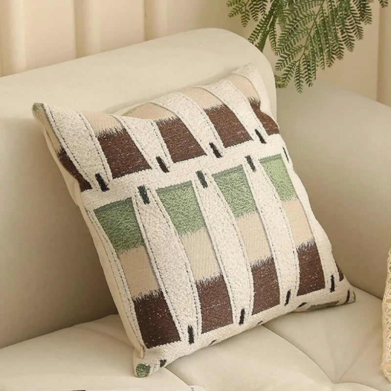 45cm square Jacquard cushion cover with Nordic plant and flower pattern in a retro colour.