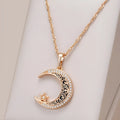 Rose gold star moon necklace with enamel zircon pendant on water wave chain