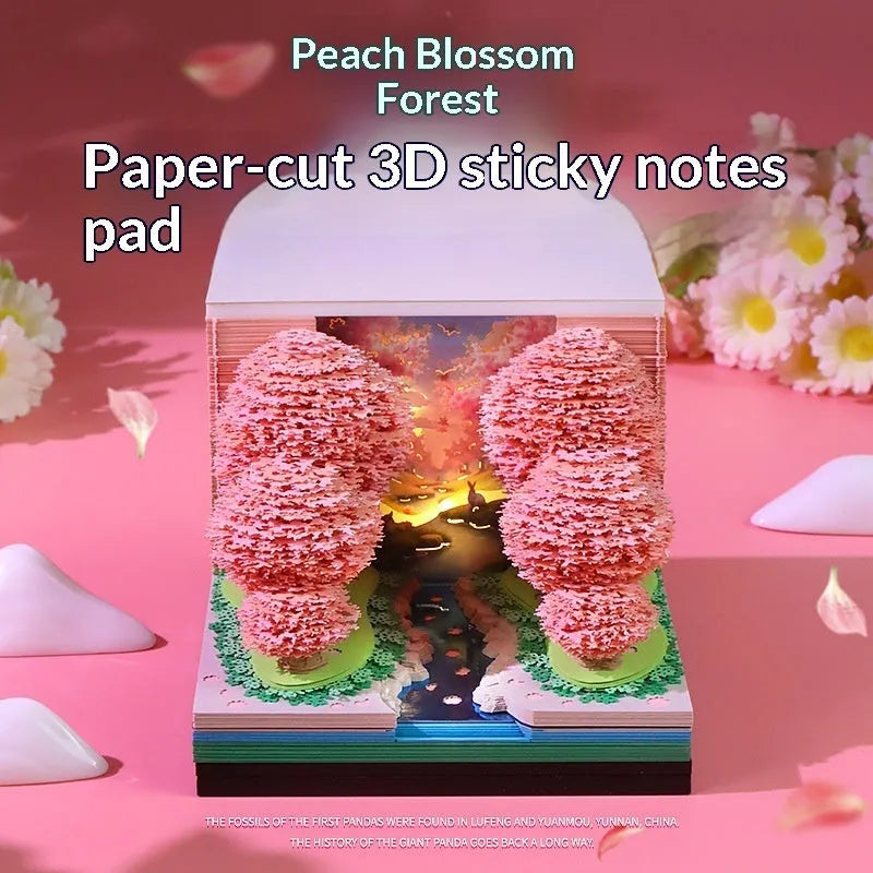 Peach Blossom Forest paper-cut calendar with paper brick cover, 2026 English weekly planner