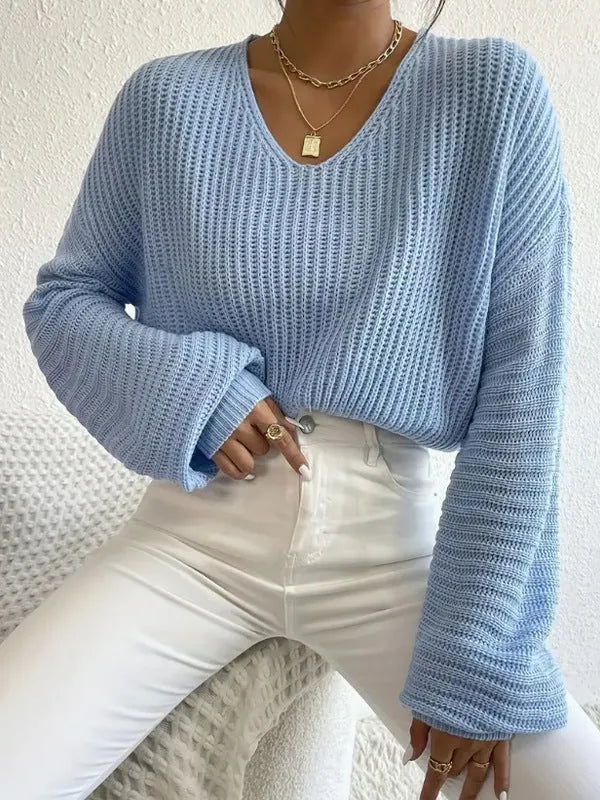 Women's solid colour long sleeve pullover top in loose casual fit