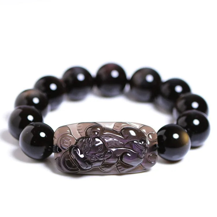 Polished crystal Pi Xiu bracelet in ethnic geometric style on wrist