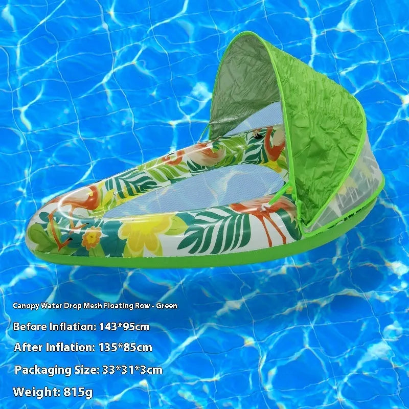 PVC thick sequins inflatable floating row pool lounger in gradient colour with canopy