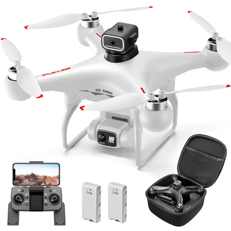 S116 black and white HD brushless UAV drone with four propellers and camera, shown with remote control.