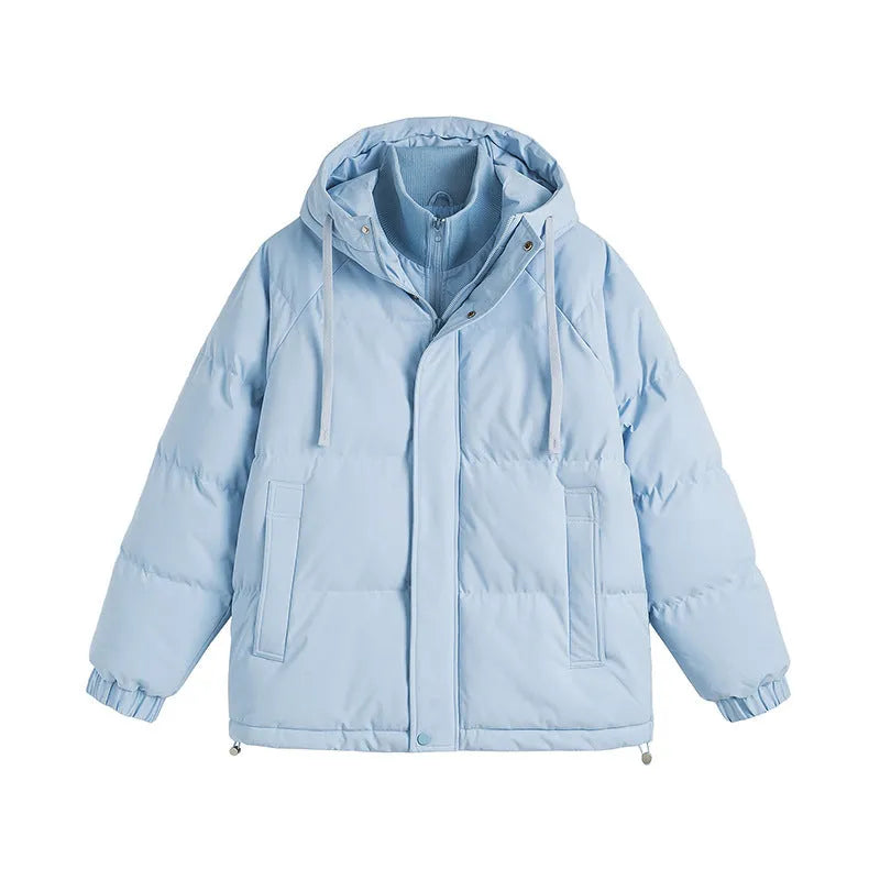 Loose winter cotton jacket in solid colour with side pockets on mannequin