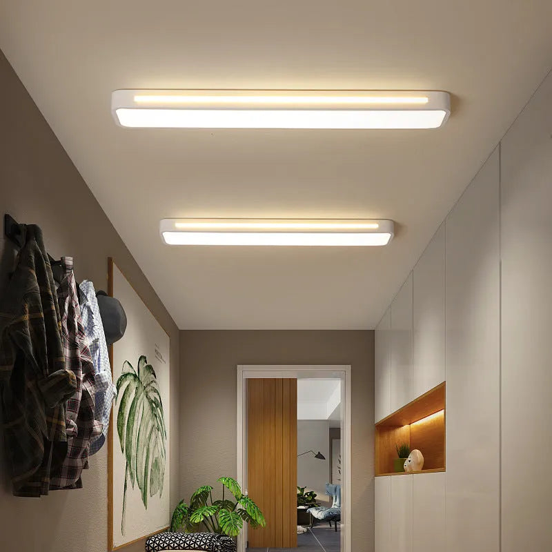 Nordic simple LED strip ceiling lamp in black aluminium and acrylic, 58x10CM size, for corridor or balcony