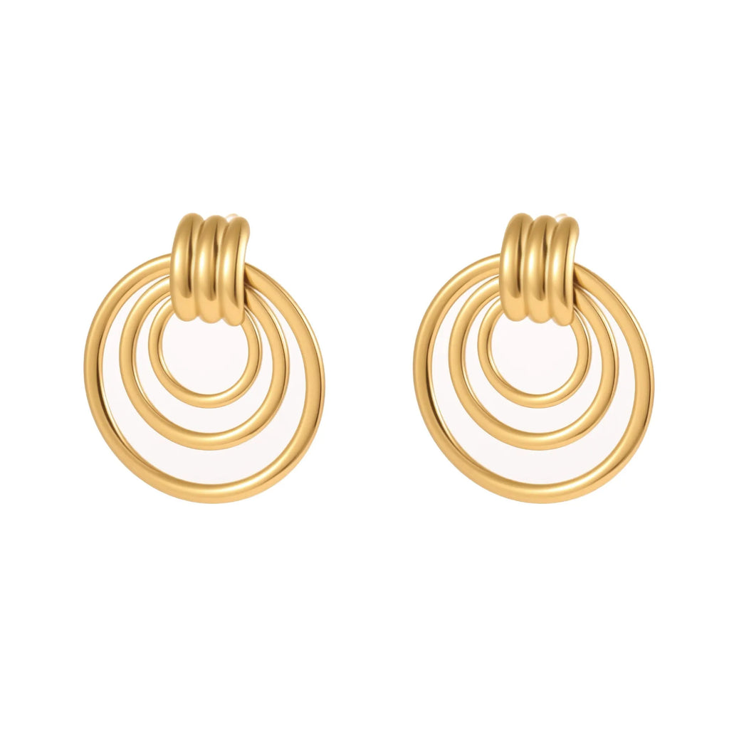 18K gold plated stainless steel geometric circle earrings with gold finish for women