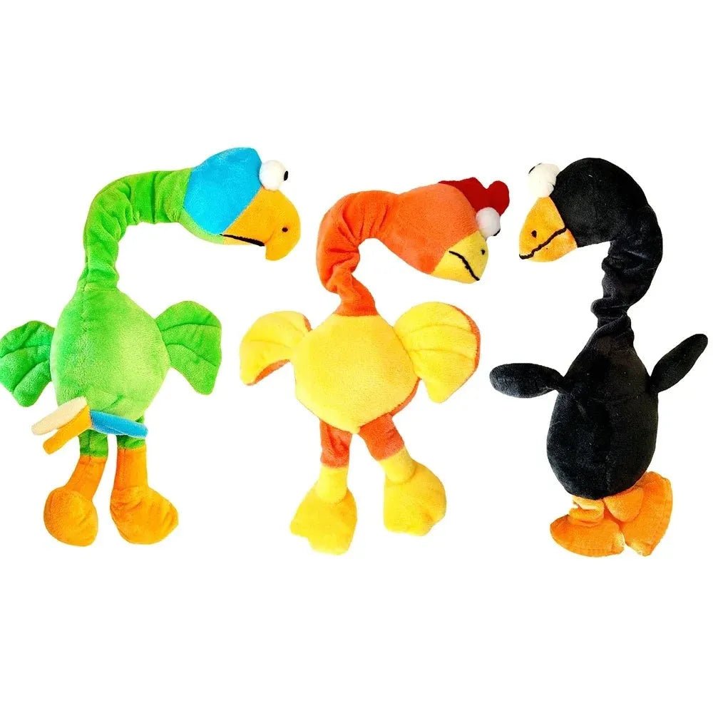 Green squeaky dog toy shaped like a chicken with bite resistant chew texture