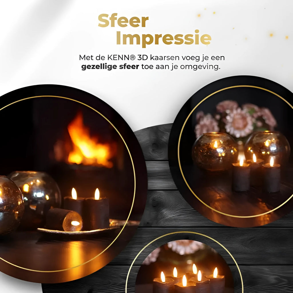 Set of four black S6 LED pillar candles with realistic wax-like finish.