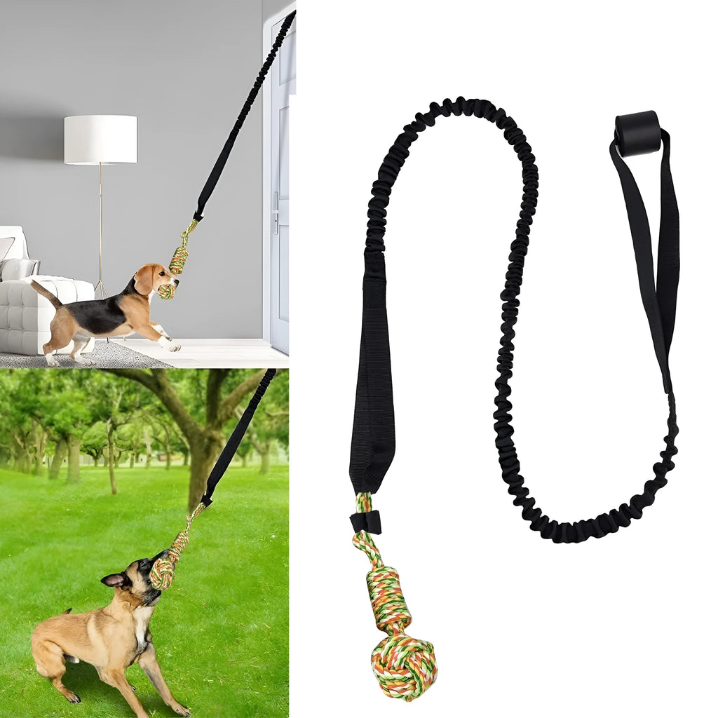 Cotton thread dog tug of war rope toy in black, grey, or red colour for interactive play