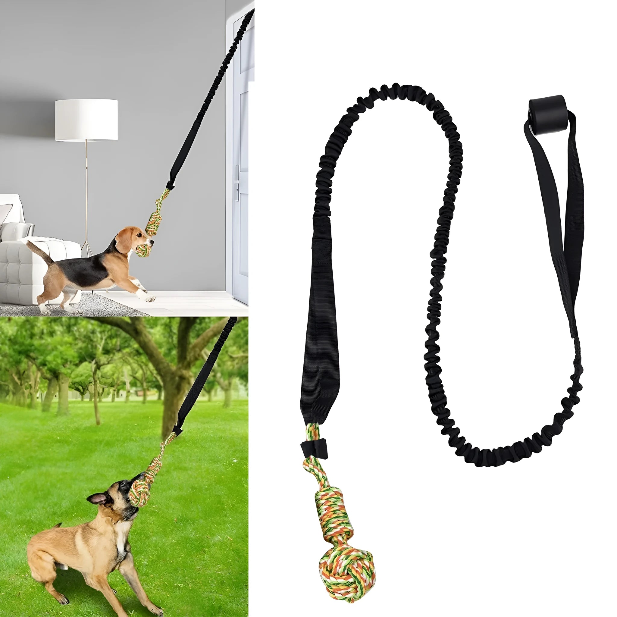 Cotton thread dog tug of war rope toy in black, grey, or red colour for interactive play