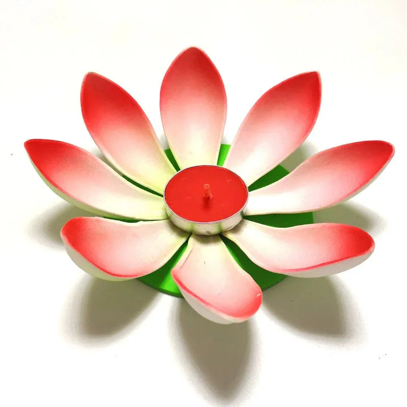 Single-layer plastic wishing lotus lantern in mixed colours, floating on water, available in 11cm and 15.5cm sizes