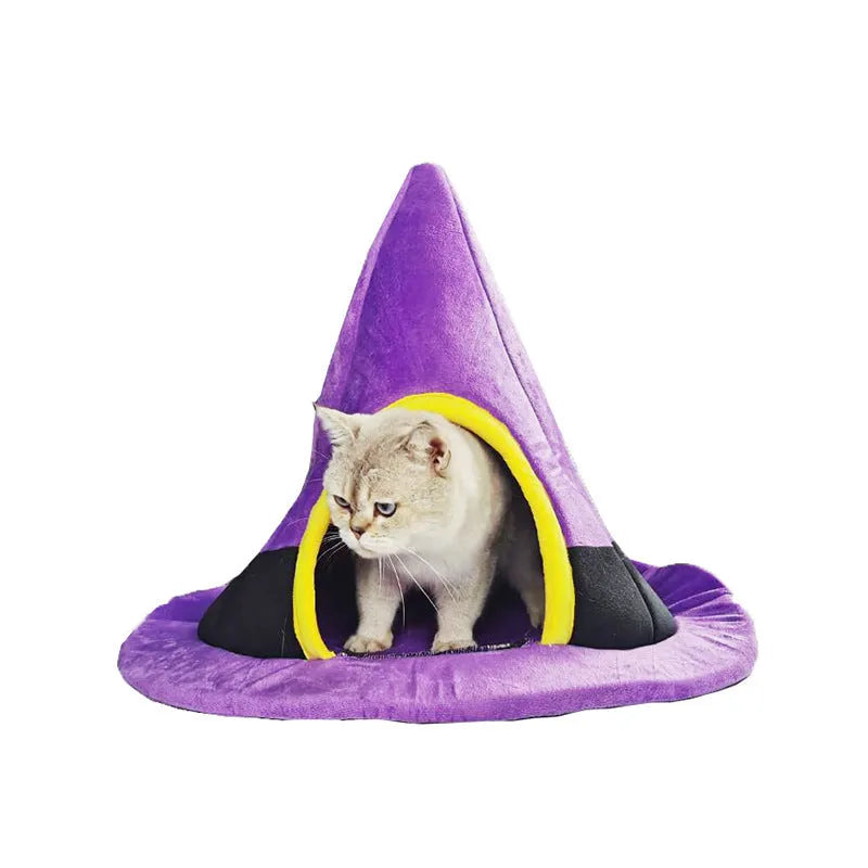 Purple cloth Halloween witch hat shaped cat nest measuring 60x45cm