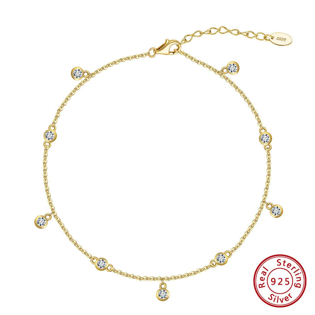 Women's silver anklet with geometric zirconium pendant in gold or white gold finish.