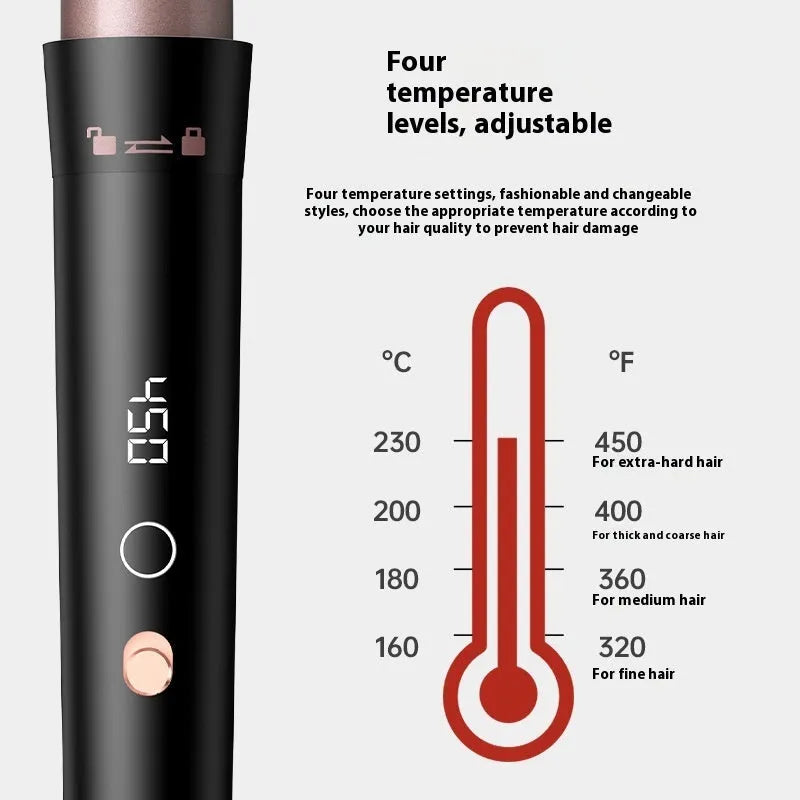 Rose gold five-in-one ceramic hair curler with LCD screen and heat-resistant glove