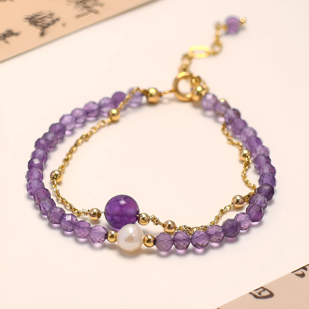 Chinese style women's crystal bracelet with diamond-shaped amethyst elements and electroplated finish