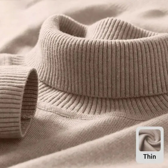 Plus size men's black knitted high-neck fleece-lined sweater on model