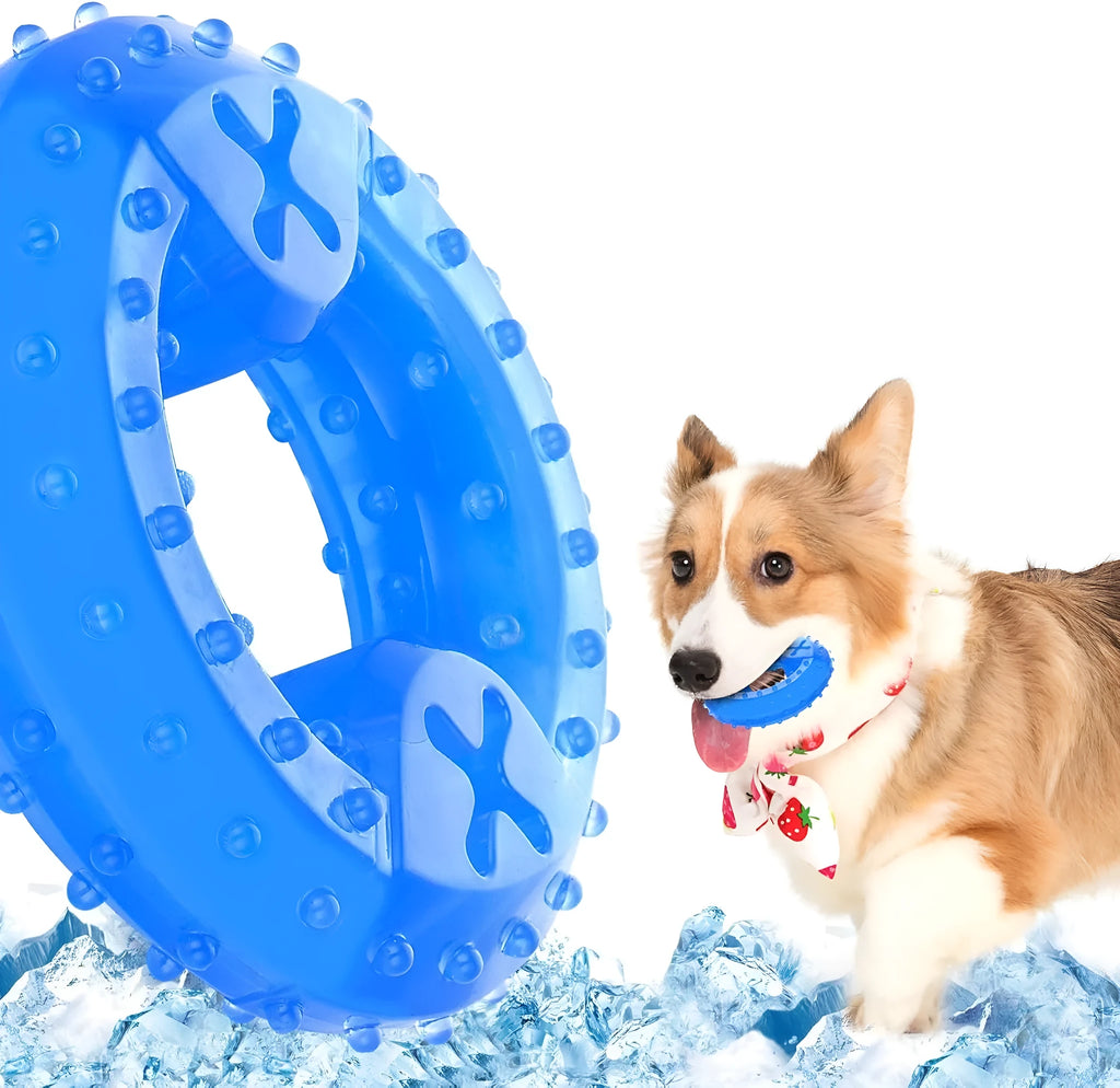 Freezable dog teething toy in bones and circles shapes with treat pocket
