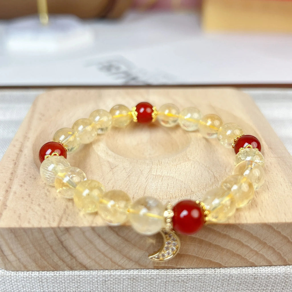 Handmade citrine crystal moon boom bracelet for women, niche style, natural stone accessory