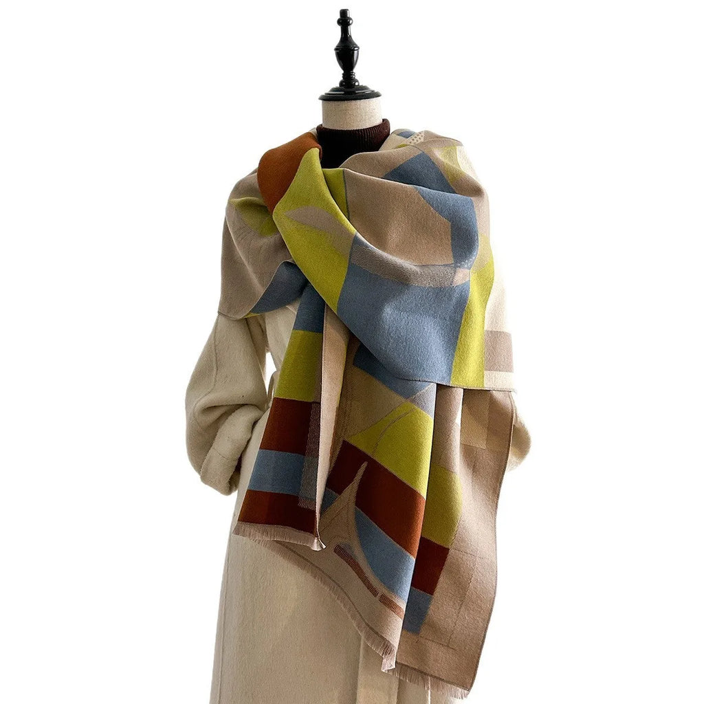 185x65cm cashmere-like polyester scarf in autumn colours showing European styling