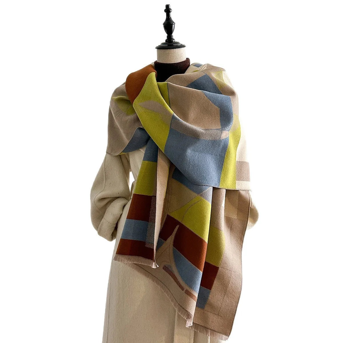 185x65cm cashmere-like polyester scarf in autumn colours showing European styling