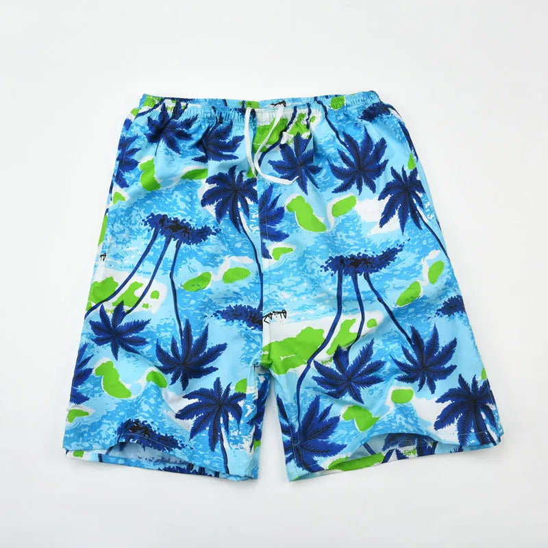 Men's floral print five-point swimming trunks in polyester fabric, free size