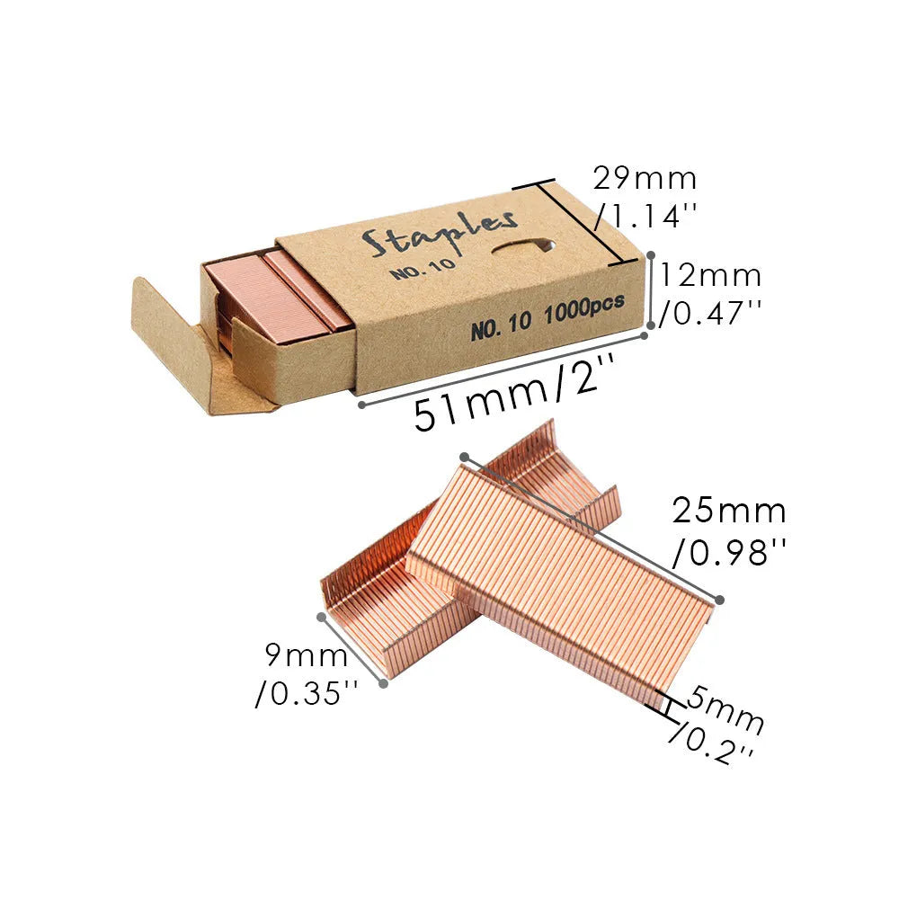 Box of 1000 metal office staples in black purple rose gold and rose red colour options