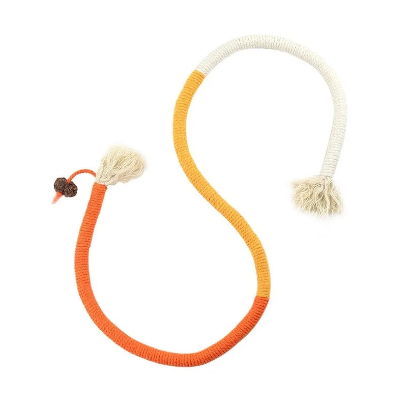 Cat bite rope toy in traffic lights colour with cotton thread and teaser stick for interactive play