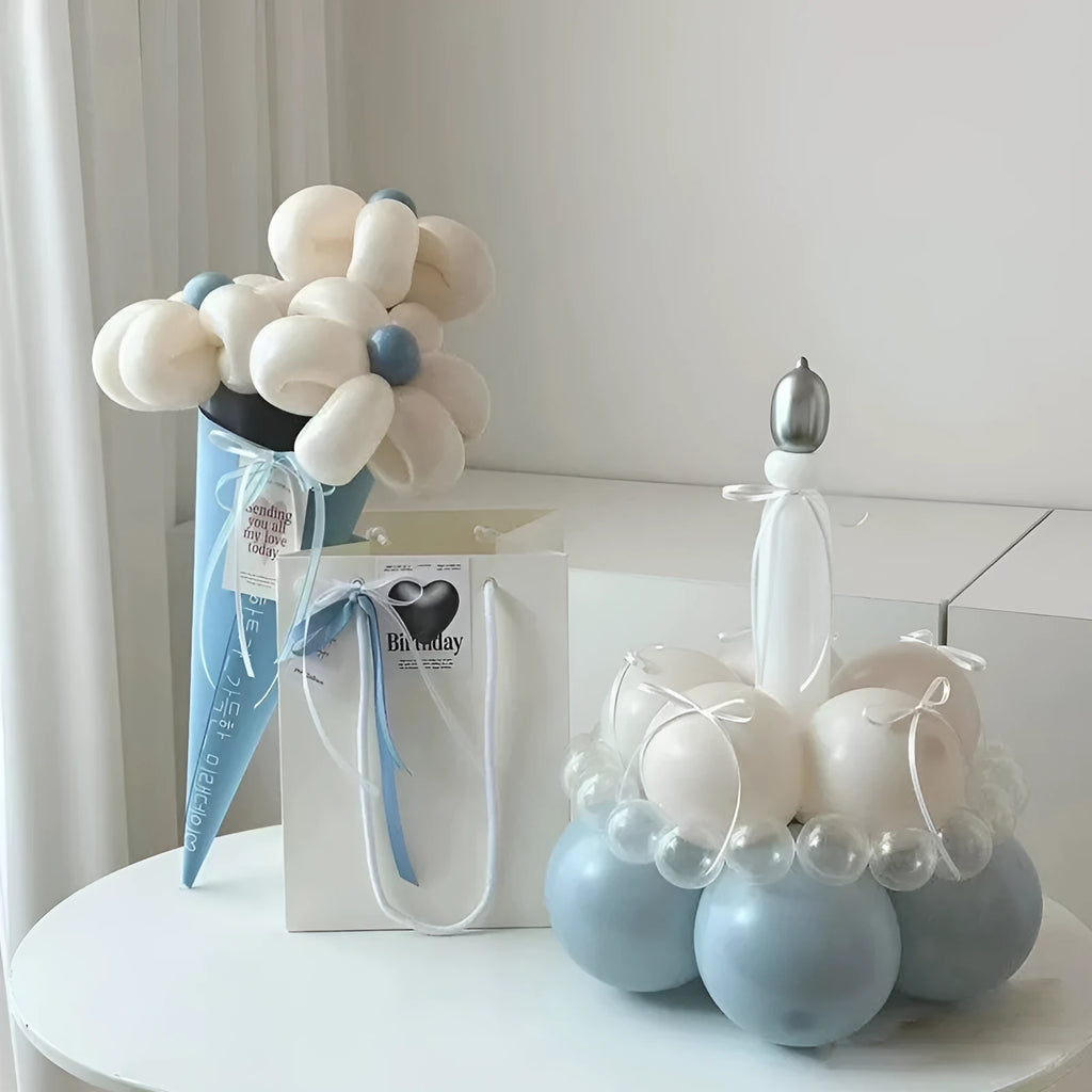 Round DIY balloon bouquet cake decoration kit with ten style options for party celebrations