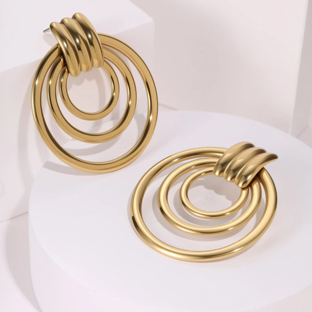 18K gold plated stainless steel geometric circle earrings with gold finish for women